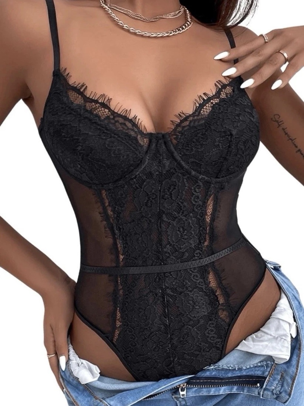 Black Lace Underwire Bodysuit Chemise